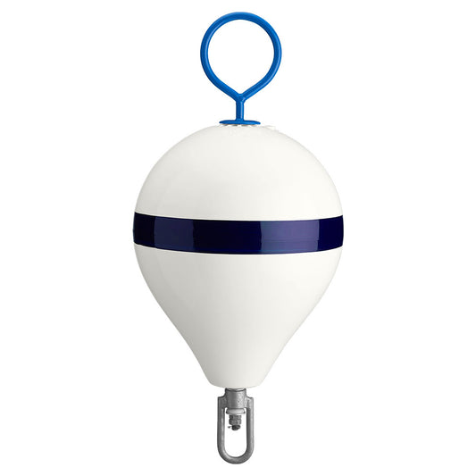 Polyform 13.5" CM Mooring Buoy w/Galvanized Iron - White Blue Stripe [CM-2 WHT W/STR]